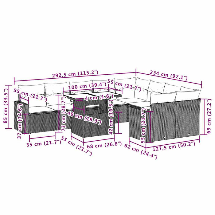 vidaXL Set Divano da Giardino 10 pz con Cuscini Beige in Polyrattan