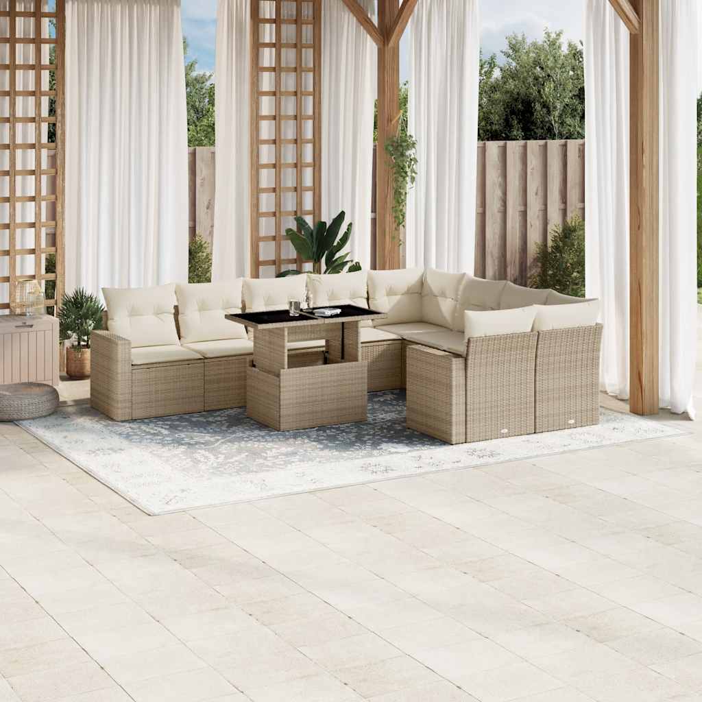 vidaXL Set Divano da Giardino 10 pz con Cuscini Beige in Polyrattan