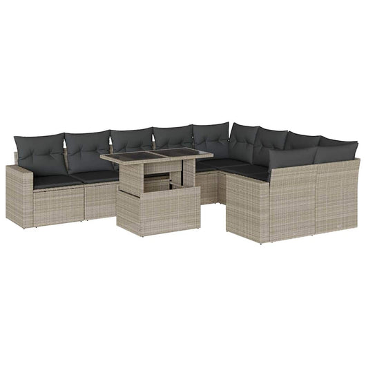 vidaXL Set Divano Giardino 10 pz con Cuscini Grigio Chiaro Polyrattan