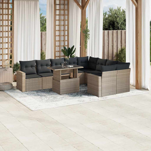 vidaXL Set Divano Giardino 10 pz con Cuscini Grigio Chiaro Polyrattan