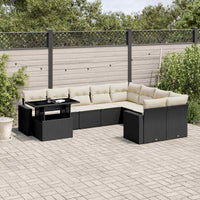 Set Divani da Giardino 10pz con Cuscini in Polyrattan Nero