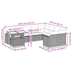 vidaXL Set Divano da Giardino 10 pz con Cuscini Beige in Polyrattan