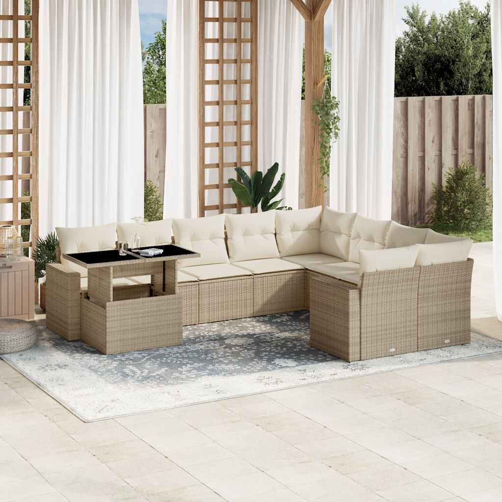 vidaXL Set Divano da Giardino 10 pz con Cuscini Beige in Polyrattan