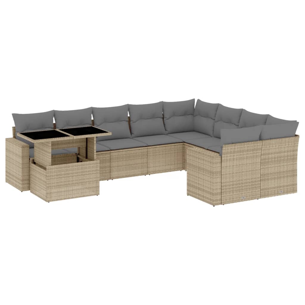 Set Divano da Giardino 10 pz con Cuscini Beige in Polyrattan 3267509