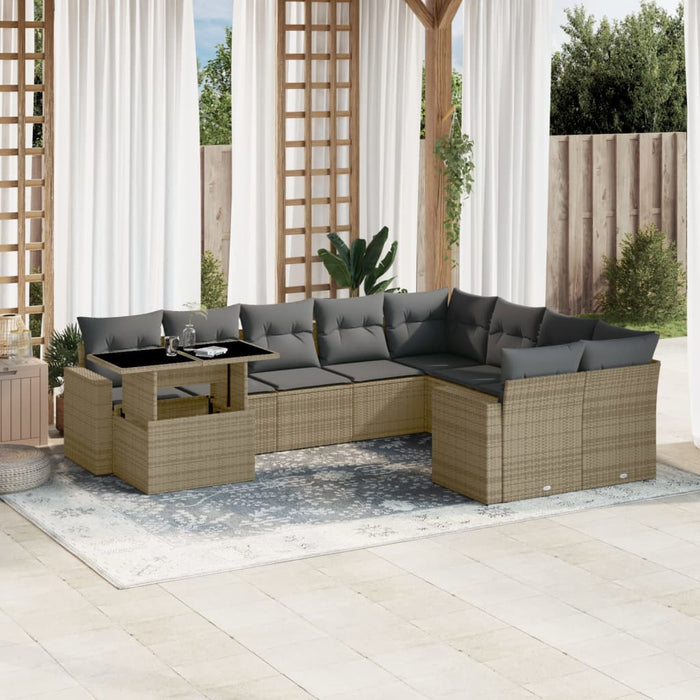 vidaXL Set Divano da Giardino 10 pz con Cuscini Beige in Polyrattan