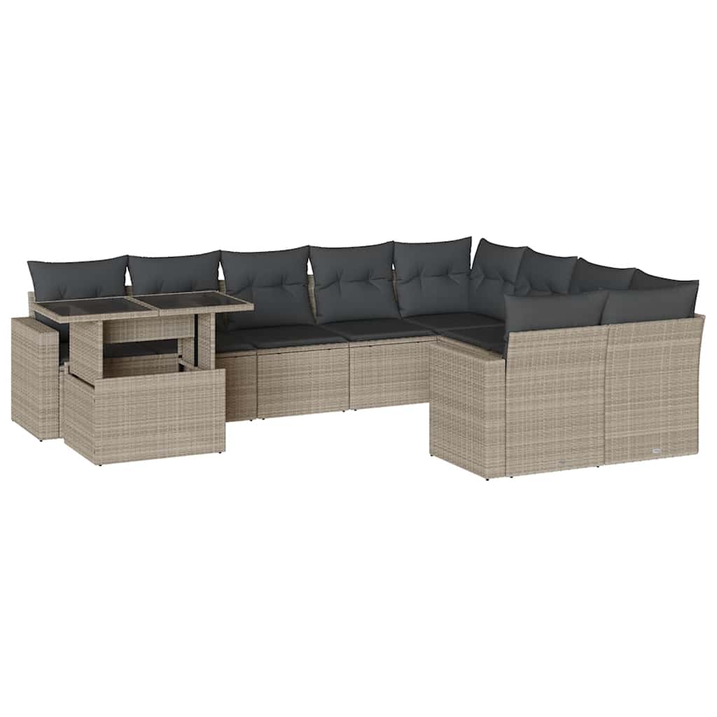 Set Divano Giardino 10 pz con Cuscini Grigio Chiaro Polyrattan 3267512