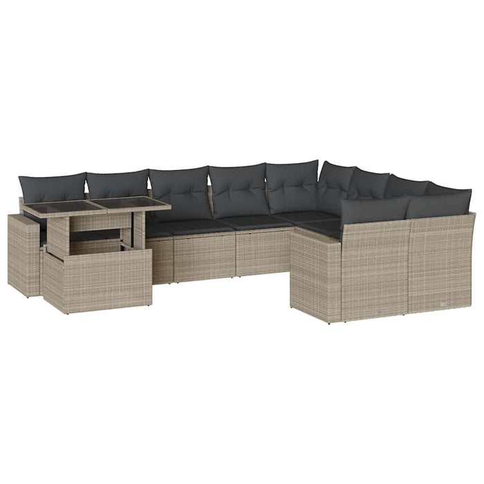 Set Divano Giardino 10 pz con Cuscini Grigio Chiaro Polyrattan 3267512