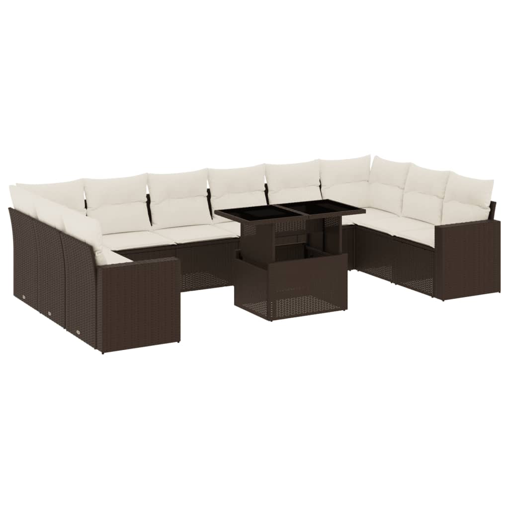 vidaXL Set Divani da Giardino 11 pz con Cuscini Polyrattan Marrone