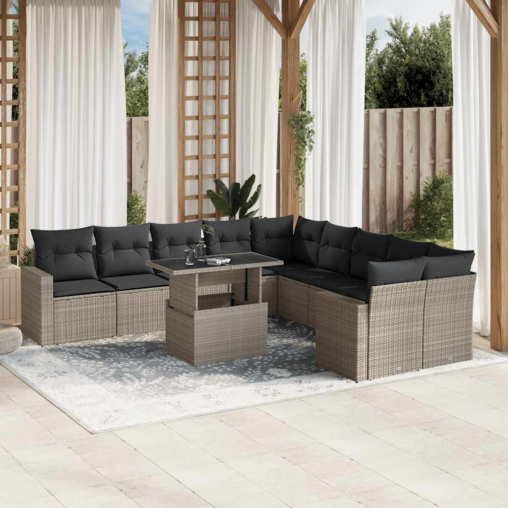 vidaXL Set Divani da Giardino 11 pz con Cuscini in Polyrattan Grigio