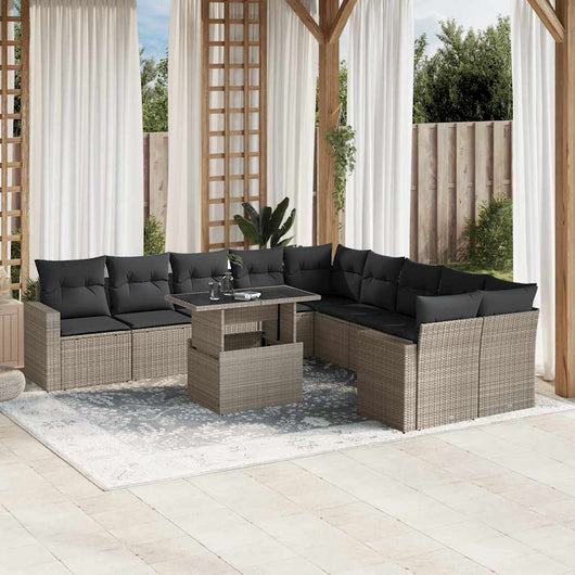 vidaXL Set Divani da Giardino 11 pz con Cuscini in Polyrattan Grigio