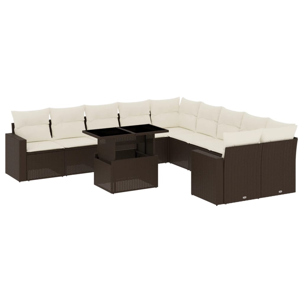 vidaXL Set Divani da Giardino 11 pz con Cuscini Polyrattan Marrone