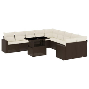vidaXL Set Divani da Giardino 11 pz con Cuscini Polyrattan Marrone