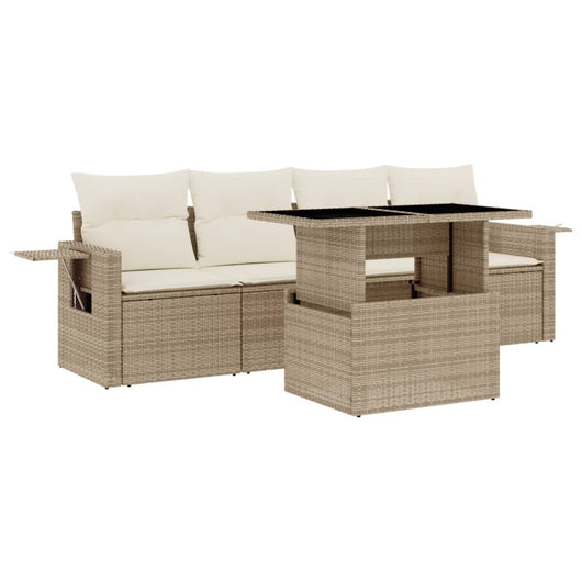 vidaXL Set Divano da Giardino 5 pz con Cuscini Beige in Polyrattan