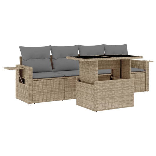vidaXL Set Divano da Giardino 5 pz con Cuscini Beige in Polyrattan