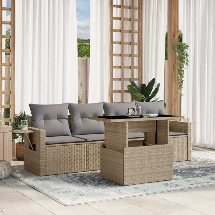 vidaXL Set Divano da Giardino 5 pz con Cuscini Beige in Polyrattan