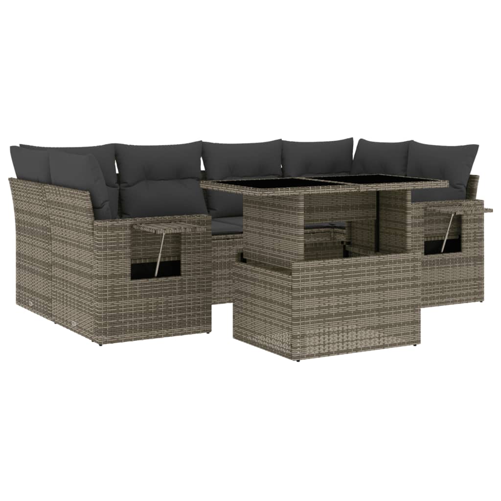 Set Divani da Giardino 7 pz con Cuscini Grigio in Polyrattan 3267760