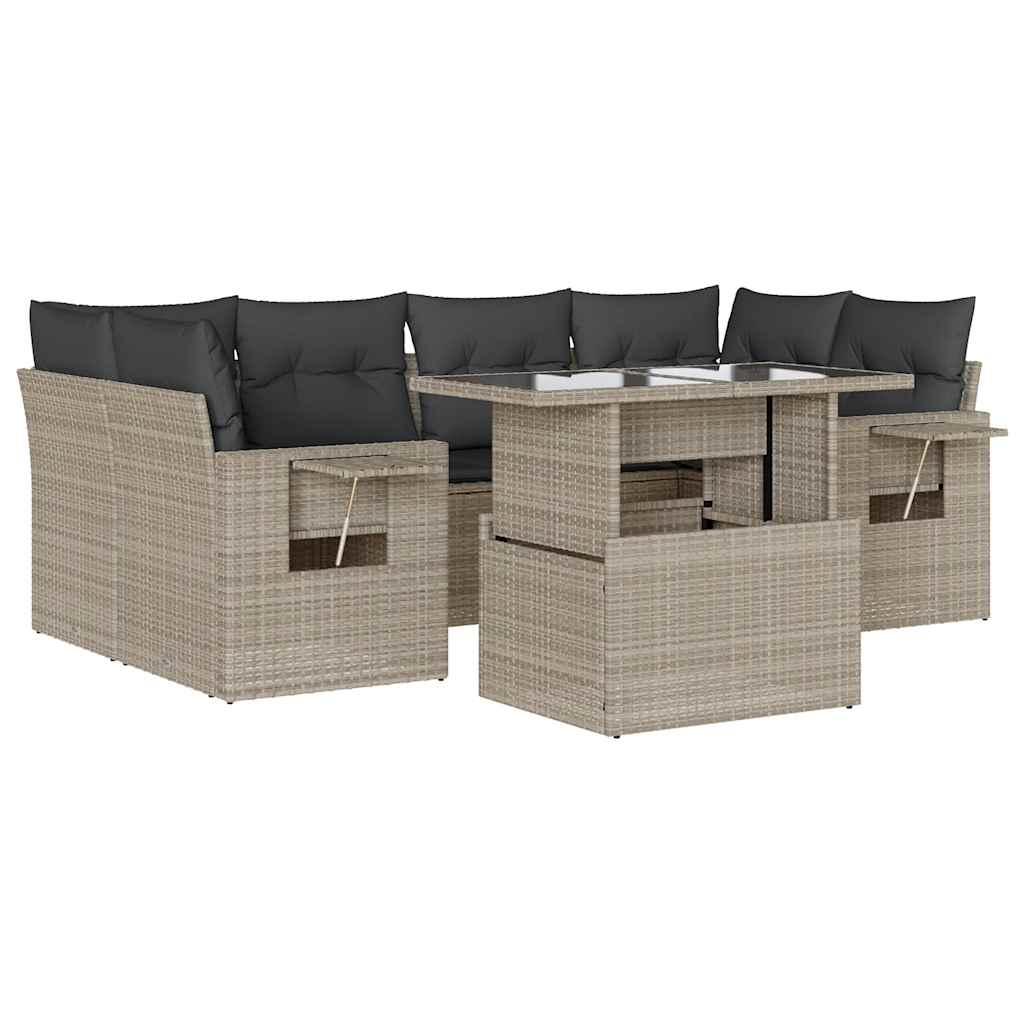 vidaXL Set Divani da Giardino 7pz con Cuscini Grigio Chiaro Polyrattan