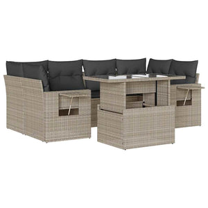 vidaXL Set Divani da Giardino 7pz con Cuscini Grigio Chiaro Polyrattan