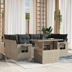 vidaXL Set Divani da Giardino 7pz con Cuscini Grigio Chiaro Polyrattan