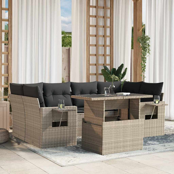 vidaXL Set Divani da Giardino 7pz con Cuscini Grigio Chiaro Polyrattan