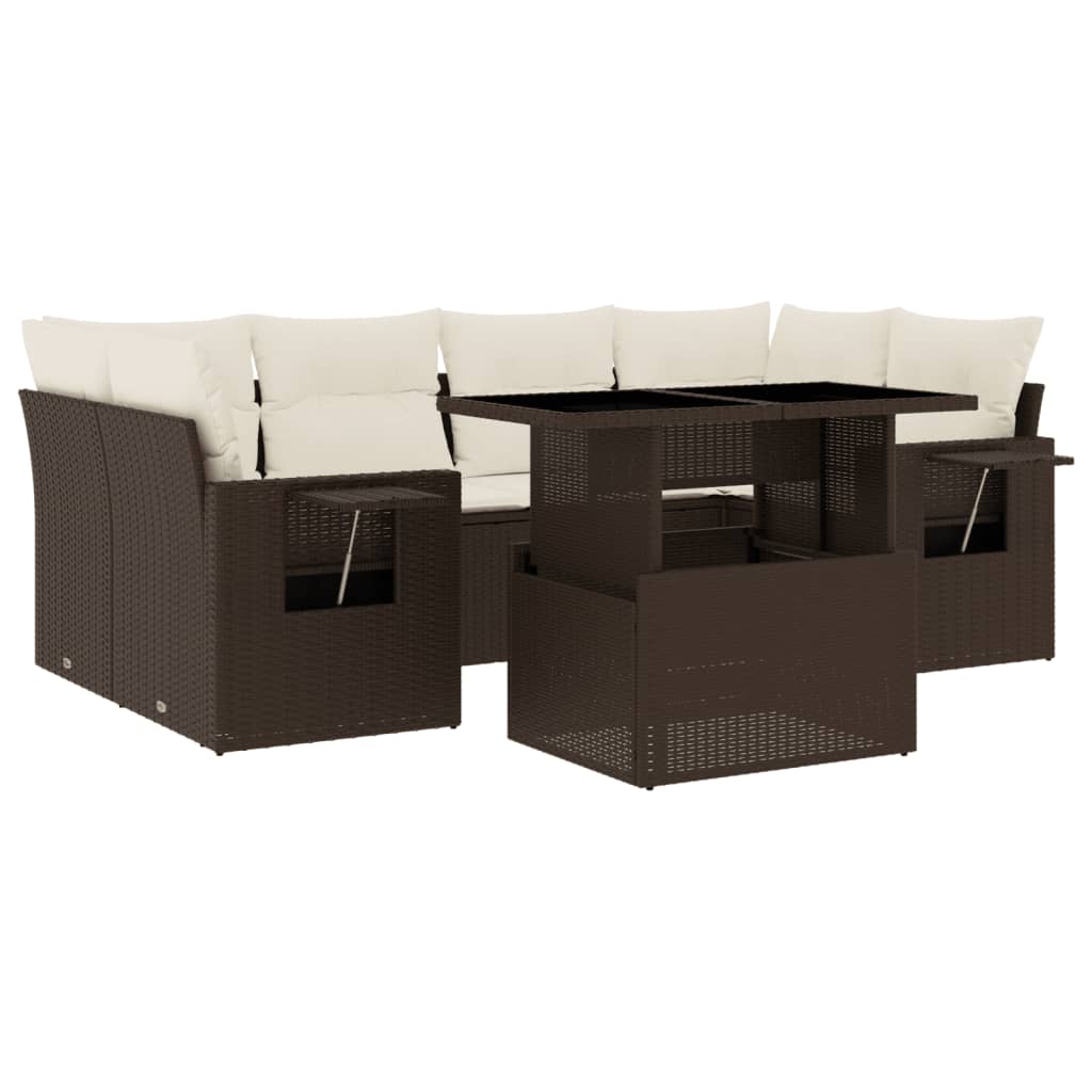 Set Divani da Giardino 7 pz con Cuscini Marrone in Polyrattan 3267763