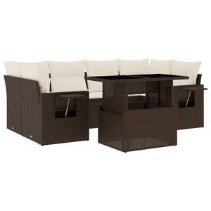 Set Divani da Giardino 7 pz con Cuscini Marrone in Polyrattan 3267763