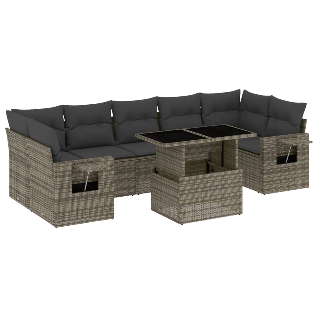 Set Divano da Giardino 8 pz con Cuscini Grigio in Polyrattan 3267780