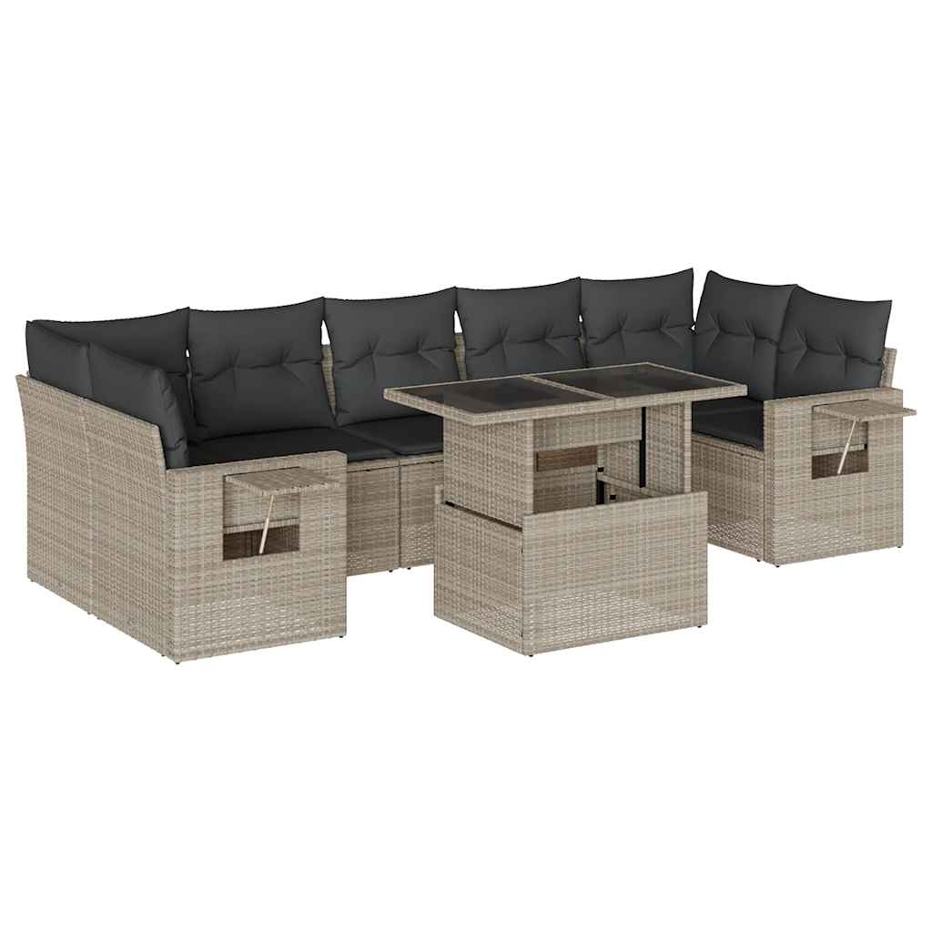 vidaXL Set Divano da Giardino 8pz con Cuscini Grigio Chiaro Polyrattan