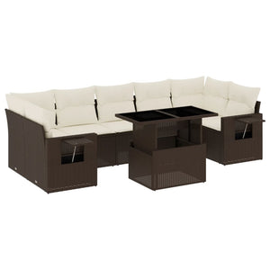 Set Divani da Giardino 8 pz con Cuscini Marrone in Polyrattan 3267783