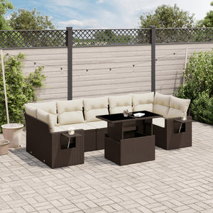 Set Divani da Giardino 8 pz con Cuscini Marrone in Polyrattan 3267783