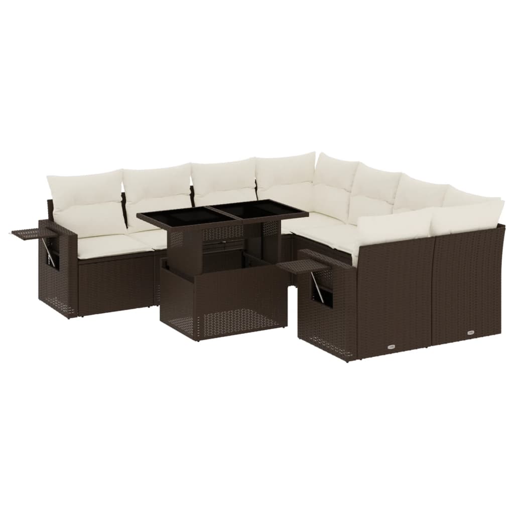 Set Divani da Giardino 9pz con Cuscini Marrone in Polyrattan 3267803