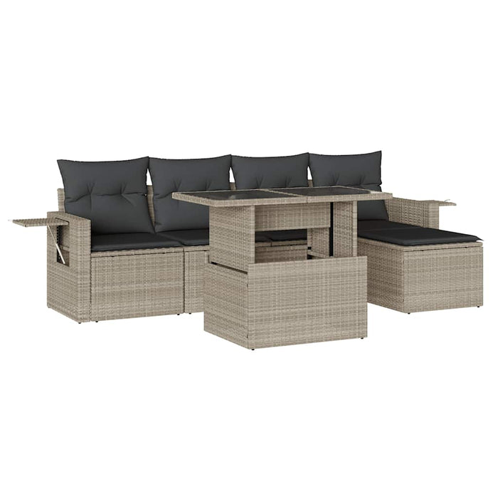 Set Divano da Giardino 6pz con Cuscini Grigio Chiaro Polyrattan 3267872