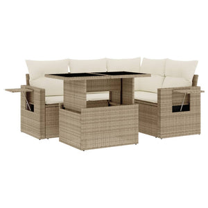 vidaXL Set Divano da Giardino 5 pz con Cuscini Beige in Polyrattan