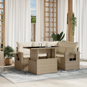 vidaXL Set Divano da Giardino 5 pz con Cuscini Beige in Polyrattan