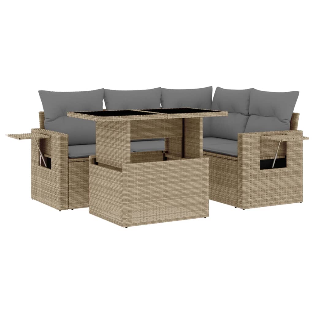 vidaXL Set Divano da Giardino 5 pz con Cuscini Beige in Polyrattan