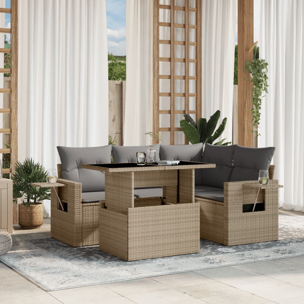 vidaXL Set Divano da Giardino 5 pz con Cuscini Beige in Polyrattan