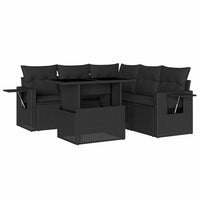 Set Divano da Giardino 6 pz con Cuscini Nero in Polyrattan