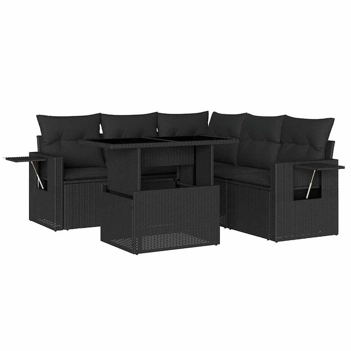 Set Divano da Giardino 6 pz con Cuscini Nero in Polyrattan