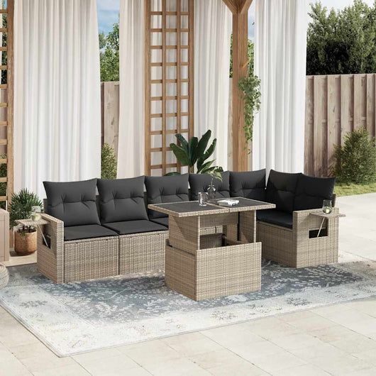 vidaXL Set Divani da Giardino 7pz con Cuscini Grigio Chiaro Polyrattan