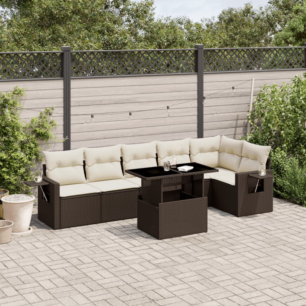 vidaXL Set Divani da Giardino 7 pz con Cuscini Marrone in Polyrattan