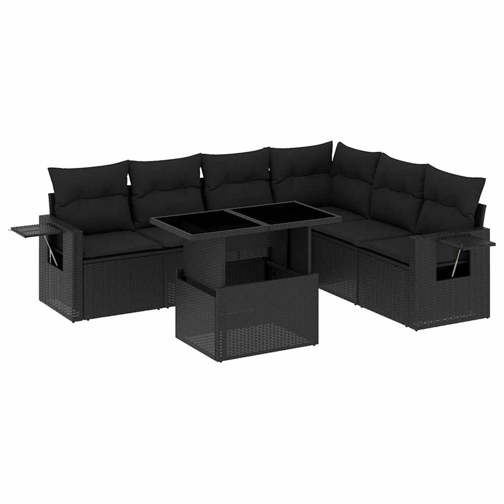 Set Divani da Giardino con Cuscini 7pz Nero Polyrattan 3267925