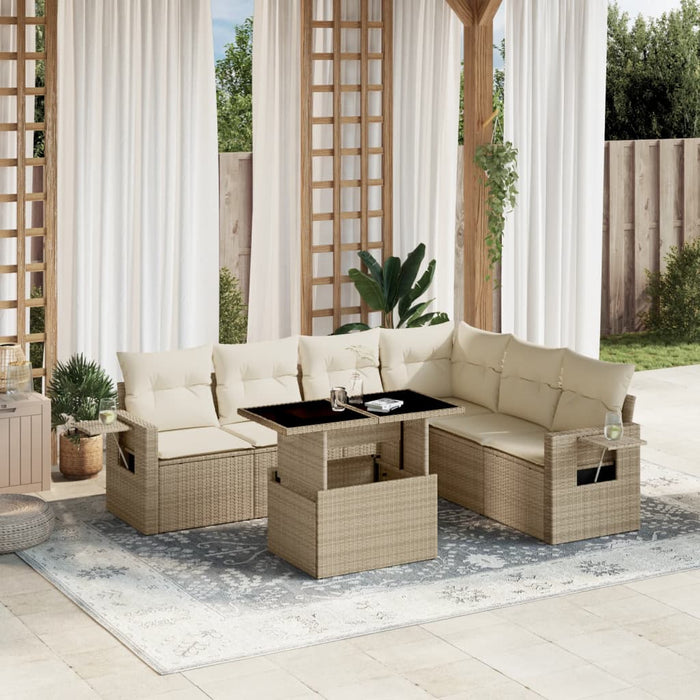 vidaXL Set Divani da Giardino 7 pz con Cuscini Beige in Polyrattan