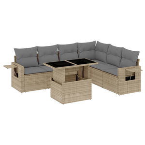 vidaXL Set Divani da Giardino 7 pz con Cuscini Beige in Polyrattan