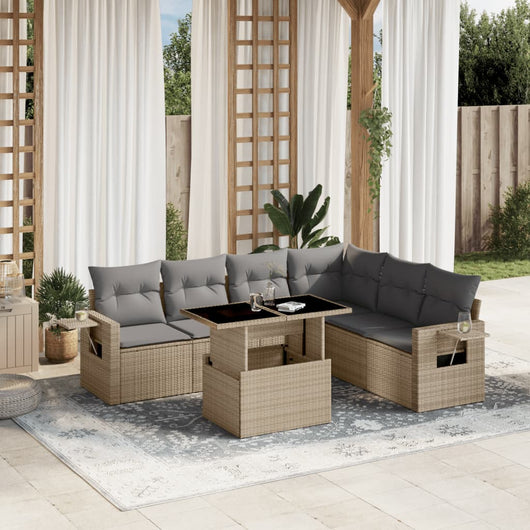 vidaXL Set Divani da Giardino 7 pz con Cuscini Beige in Polyrattan