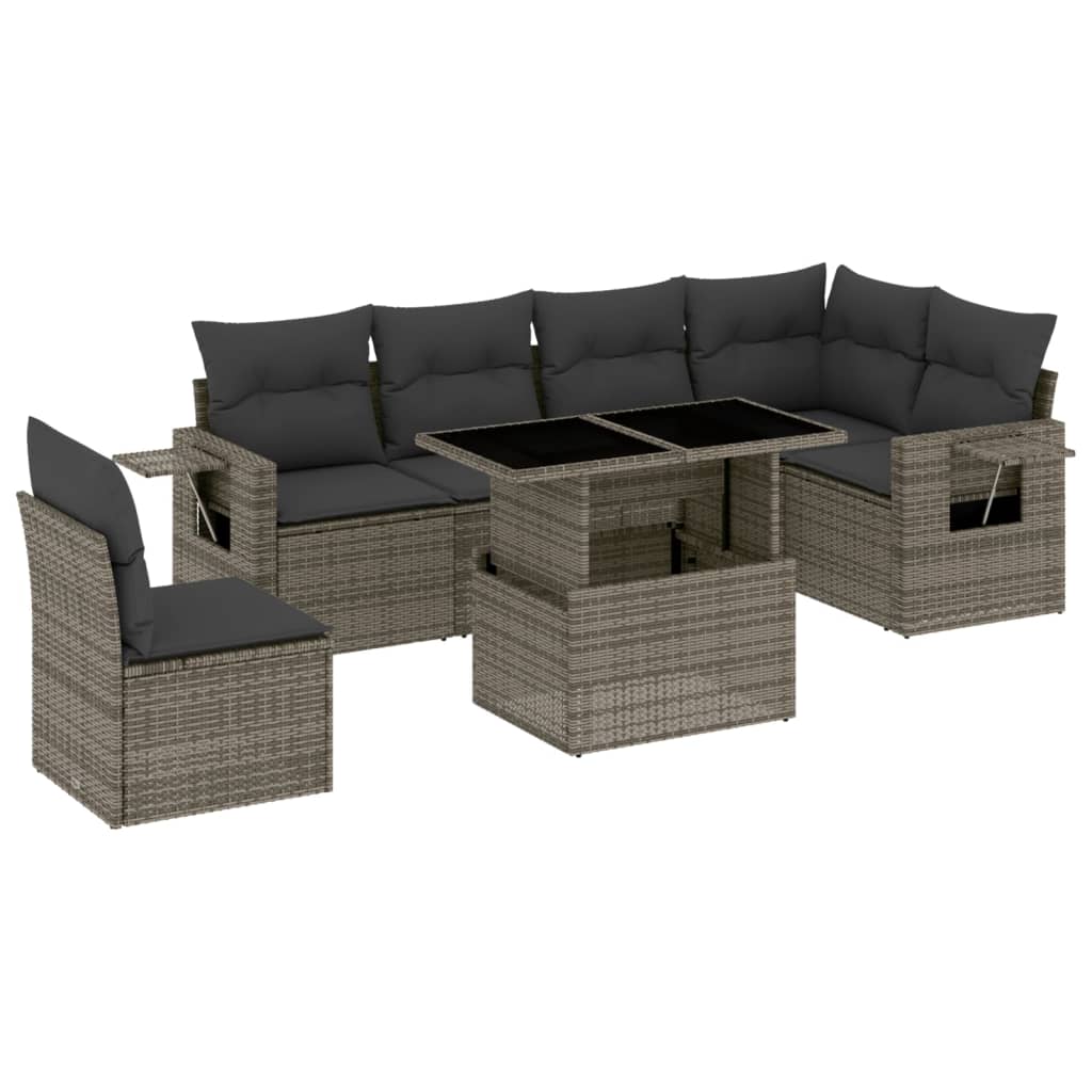 Set Divani da Giardino 7 pz con Cuscini Grigio in Polyrattan 3267940