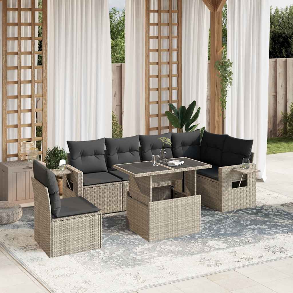 vidaXL Set Divani da Giardino 7pz con Cuscini Grigio Chiaro Polyrattan