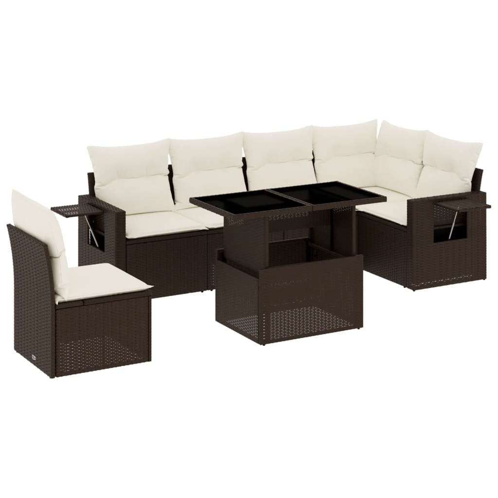 vidaXL Set Divani da Giardino 7 pz con Cuscini Marrone in Polyrattan
