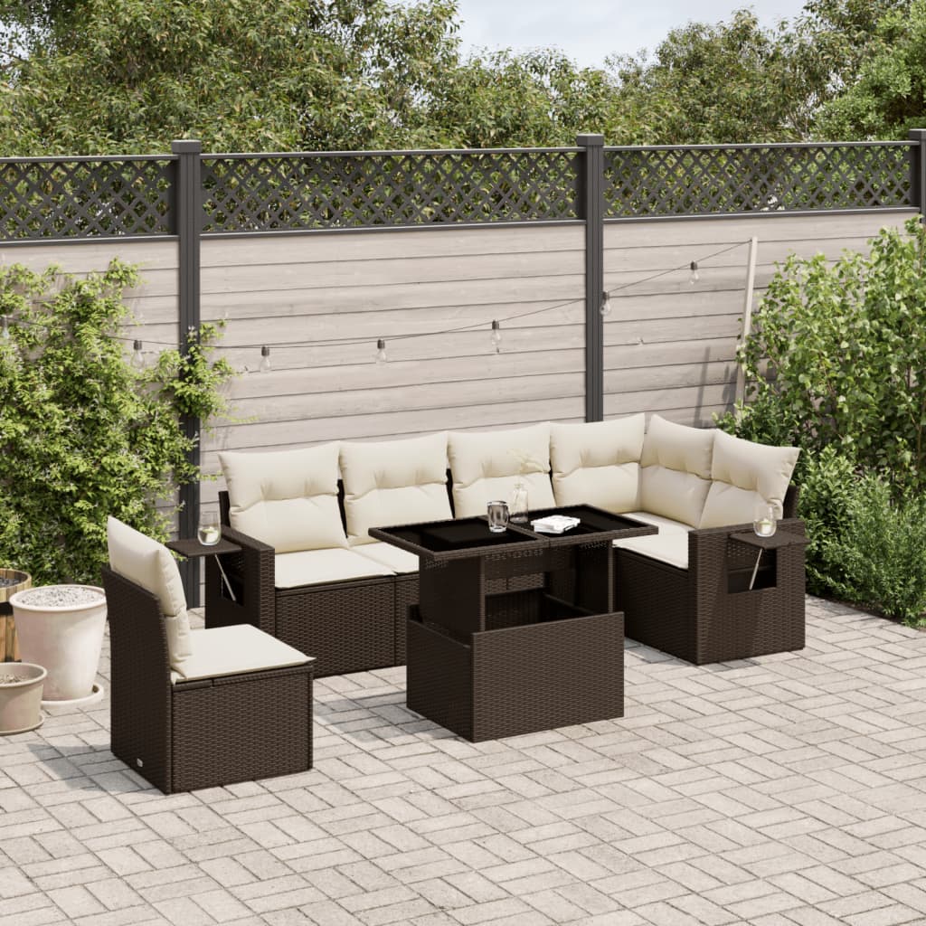 vidaXL Set Divani da Giardino 7 pz con Cuscini Marrone in Polyrattan