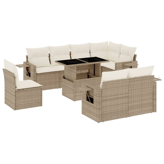 vidaXL Set Divano da Giardino 9 pz con Cuscini Beige in Polyrattan