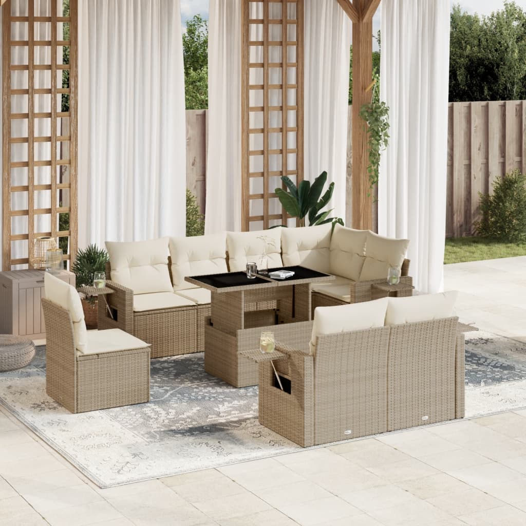 vidaXL Set Divano da Giardino 9 pz con Cuscini Beige in Polyrattan